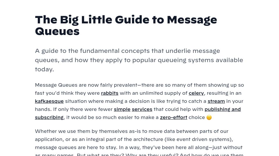 Screenshot of sudhir.io: The Big Little Guide to Message Queues (2020)