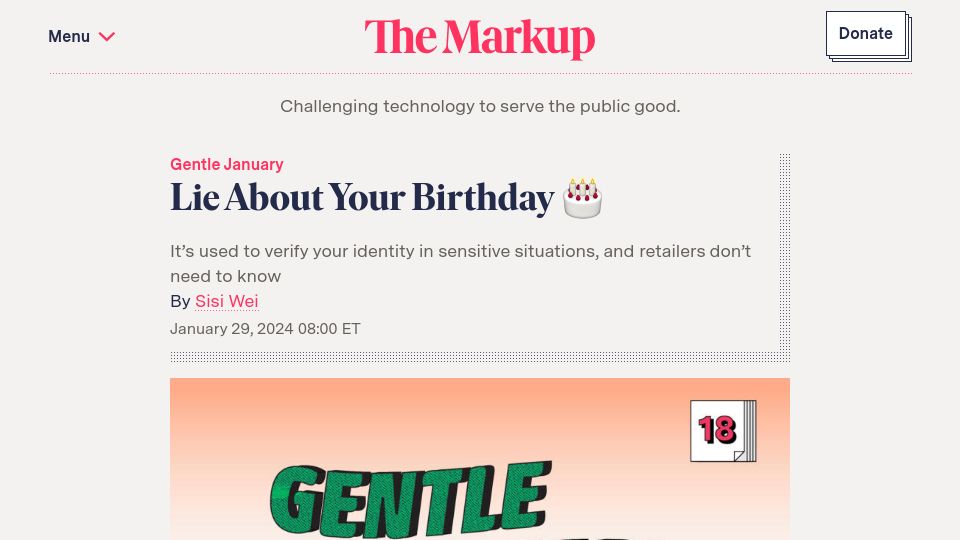 Screenshot of themarkup.org: Lie About Your Birthday