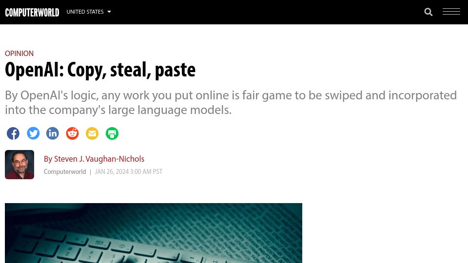 Screenshot of computerworld.com: OpenAI: Copy, Steal, Paste