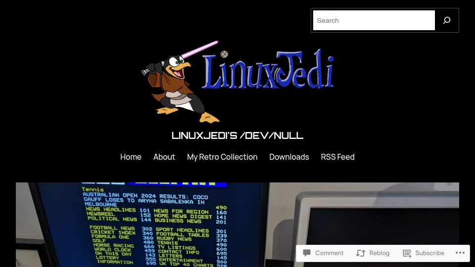 Screenshot of linuxjedi.co.uk: Teletext on a BBC Computer in 2024
