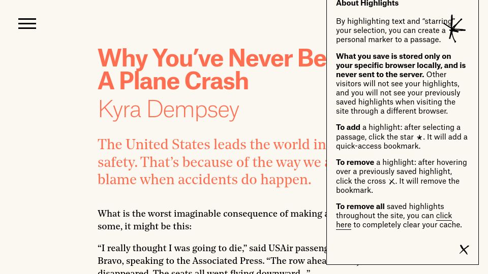 Screenshot of asteriskmag.com: Why you've never been in a plane crash
