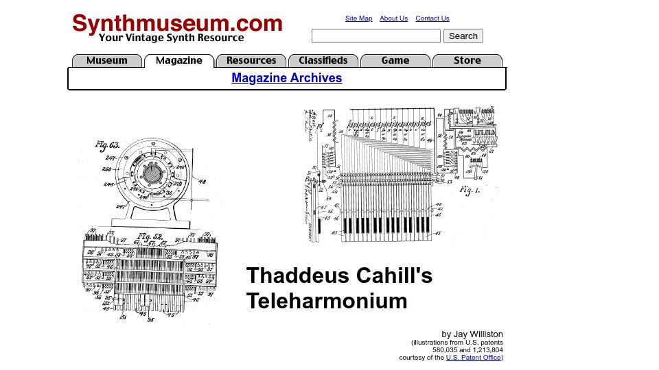 Screenshot of synthmuseum.com: Thaddeus Cahill's Teleharmonium