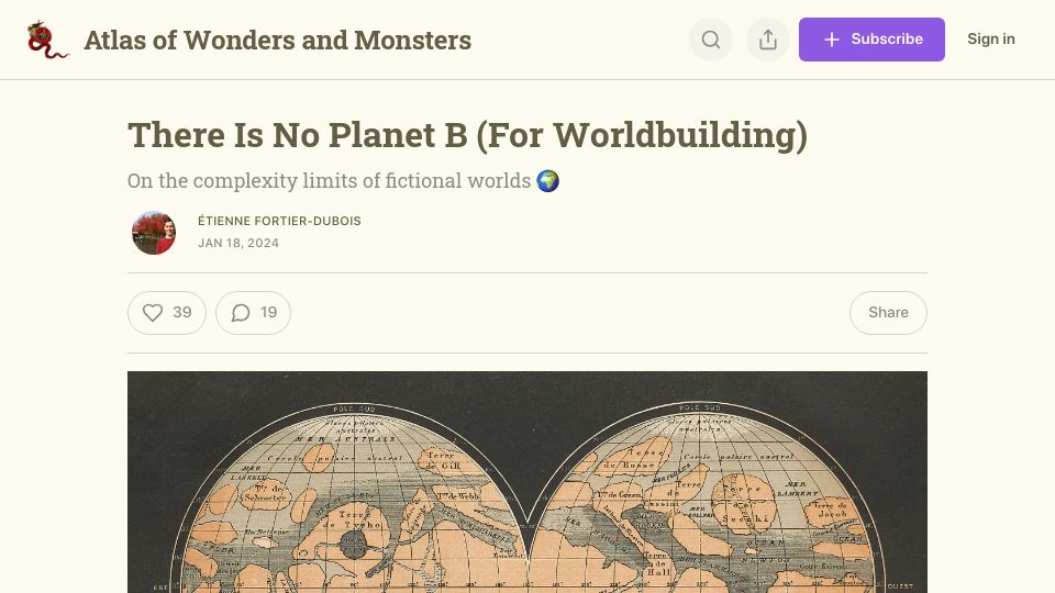 Screenshot of etiennefd.substack.com: There Is No Planet B (For Worldbuilding)