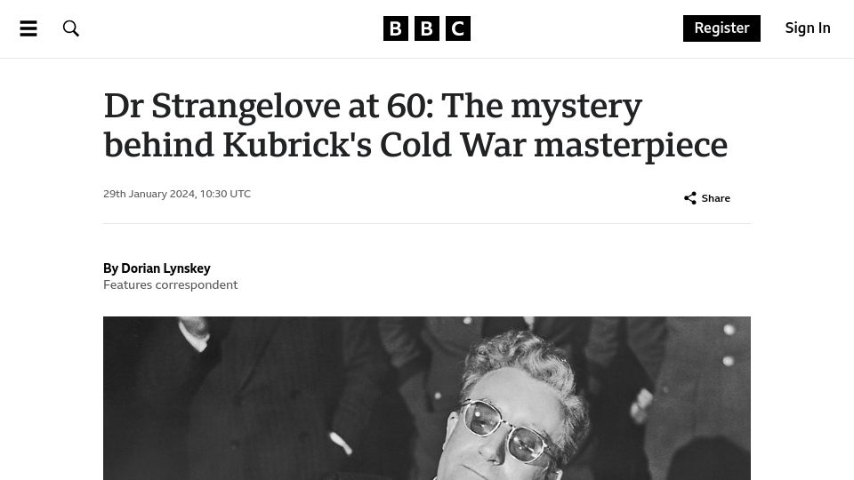 Screenshot of bbc.com: Dr Strangelove at 60