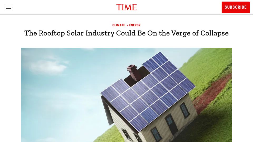 Screenshot of time.com: The Rooftop Solar Industry Could Be on the Verge of Collapse