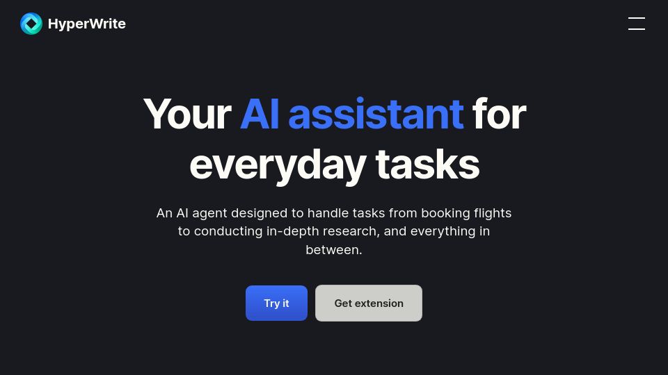 Screenshot of hyperwriteai.com: HyperWrite Personal Assistant