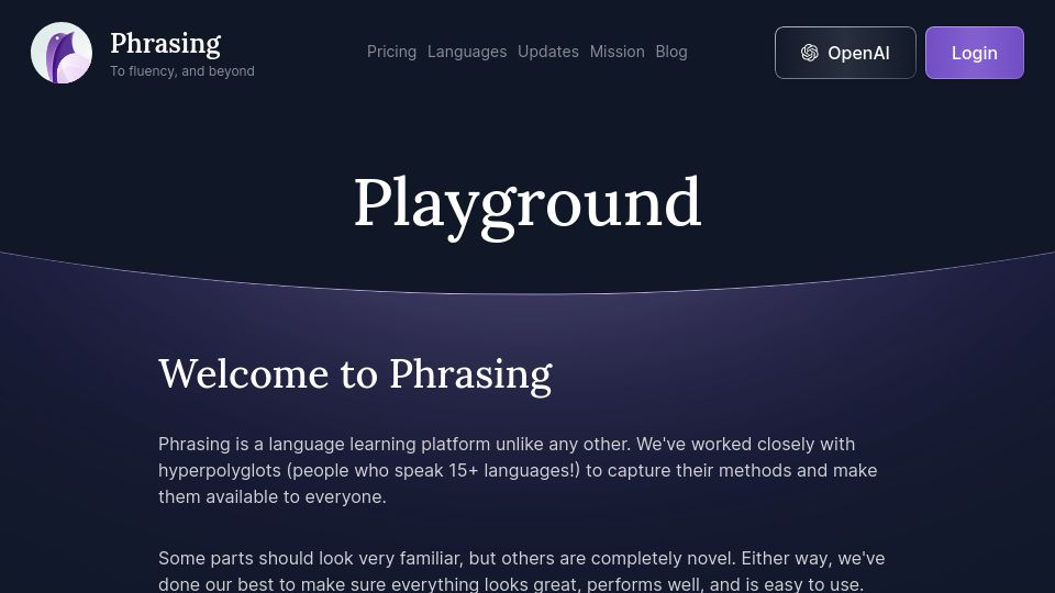 Screenshot of phrasing.app: Show HN: Phrasing – learn every language, to any level