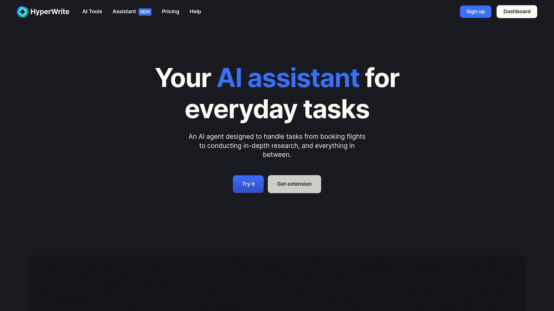 Screenshot of hyperwriteai.com: HyperWrite Personal Assistant