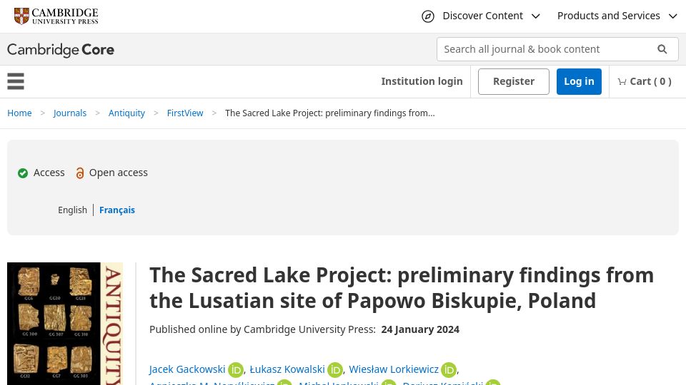 Screenshot of cambridge.org: The Sacred Lake Project: preliminary findings