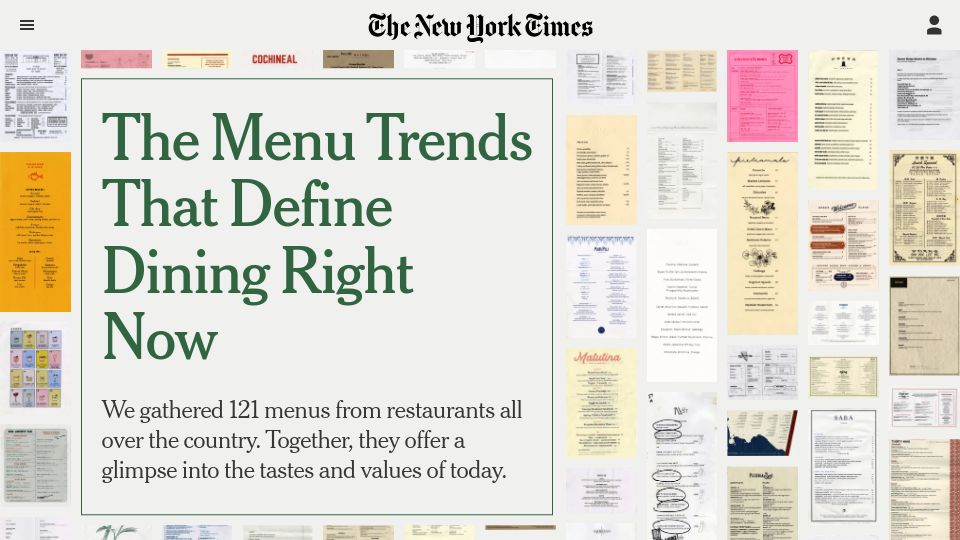 Screenshot of nytimes.com: The Menu Trends That Define Dining