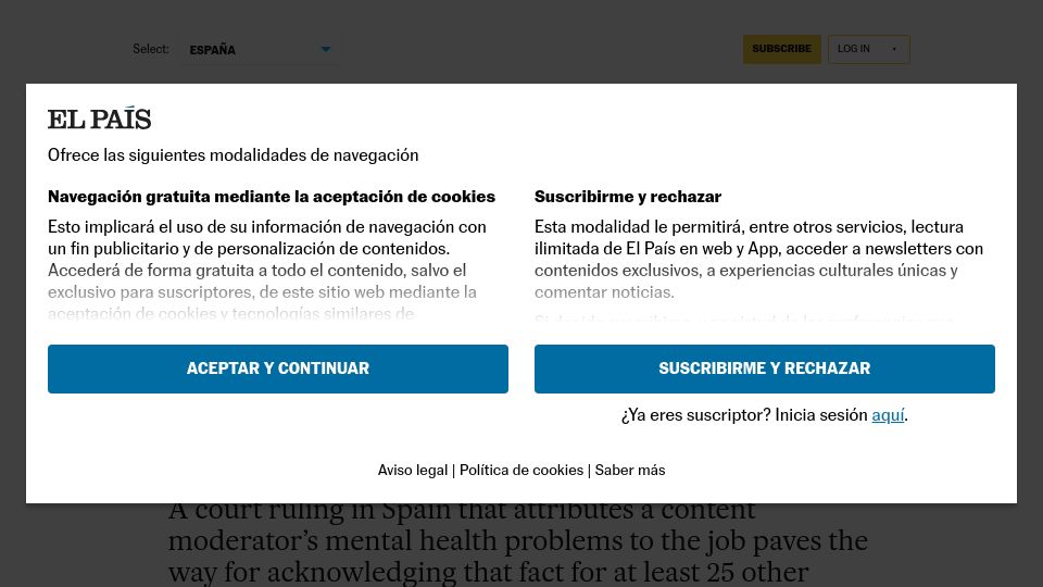 Screenshot of english.elpais.com: The horror of being a Meta content moderator