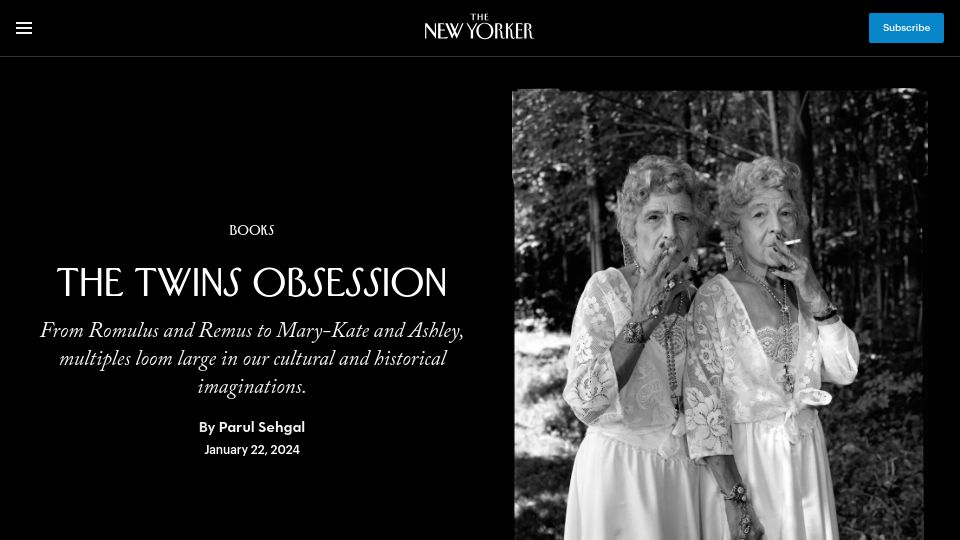 Screenshot of newyorker.com: The Twins Obsession