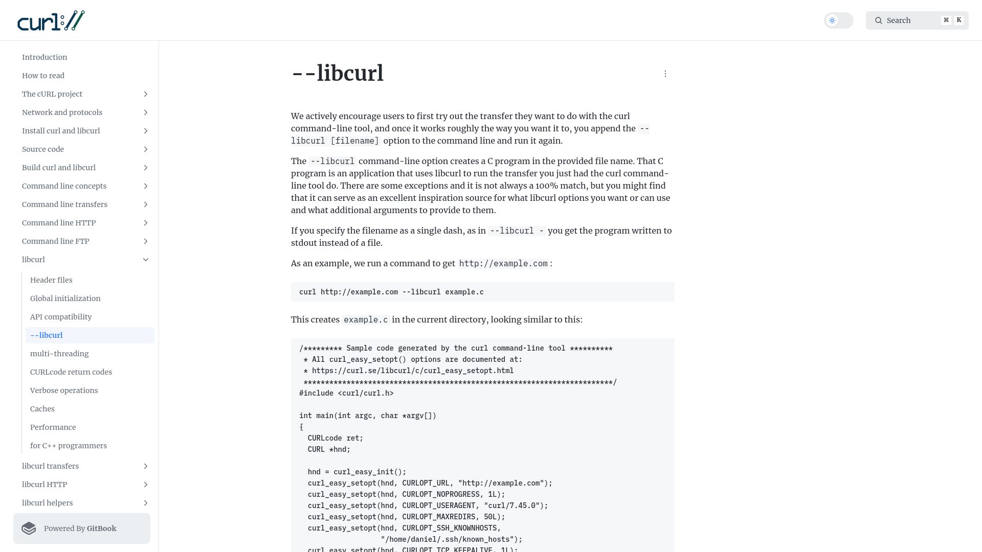Screenshot of everything.curl.dev: —-libcurl
