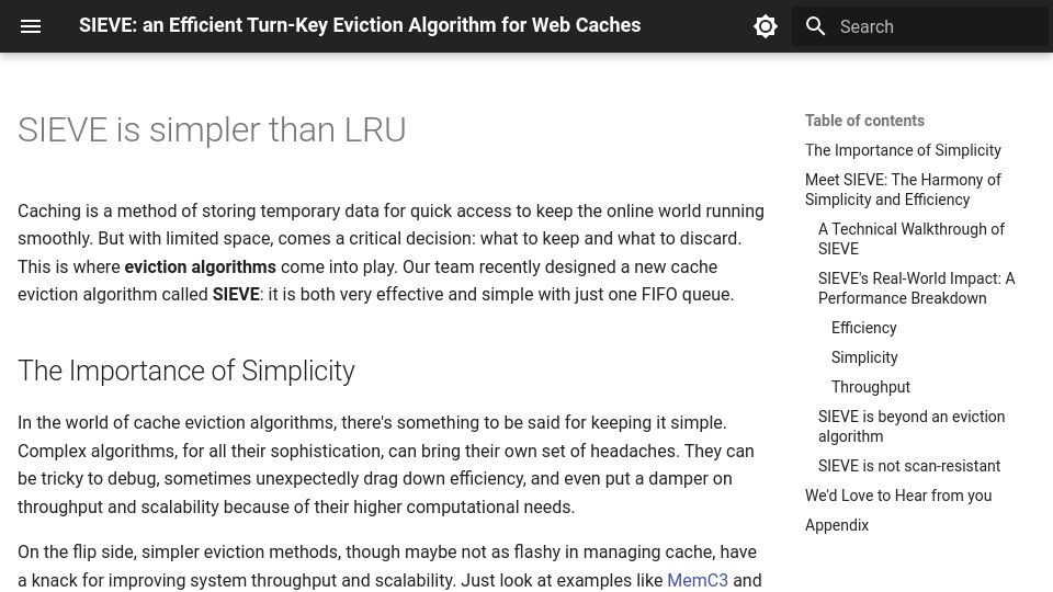 Screenshot of cachemon.github.io: Sieve is simpler than LRU