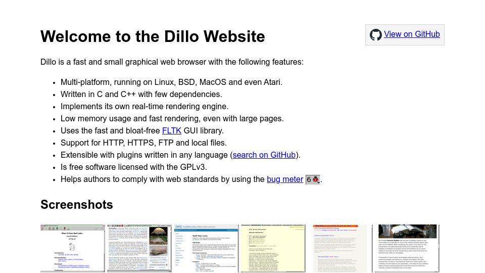 Screenshot of dillo-browser.github.io: Show HN: Resurrecting the Dillo browser