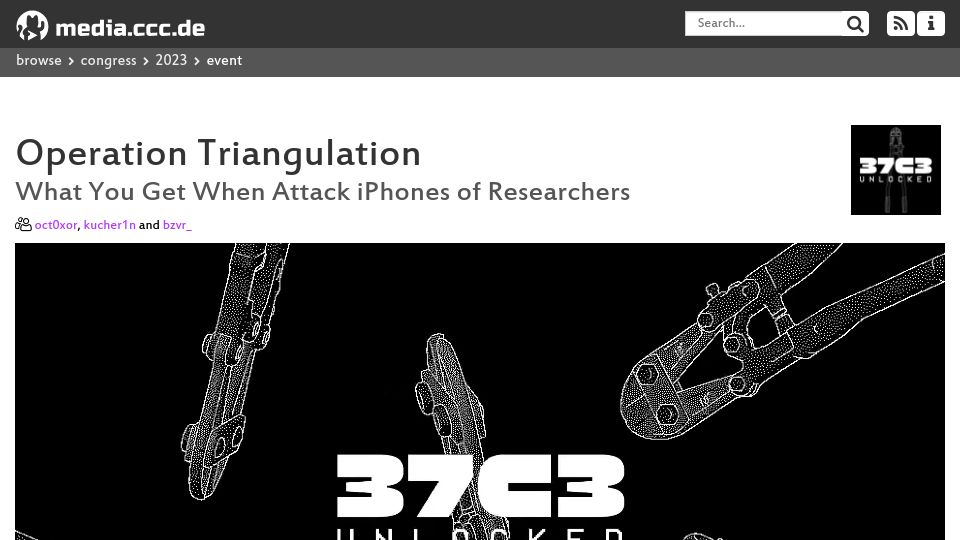 Screenshot of media.ccc.de: Operation Triangulation What You Get When Attack iPhones of Researchers [video]