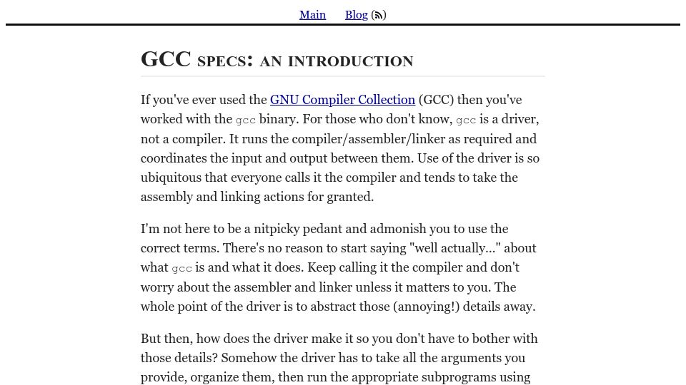 Screenshot of wozniak.ca: GCC Specs: An Introduction