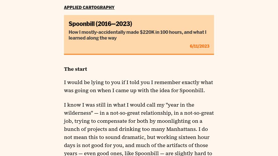 Screenshot of applied-cartography.com: Spoonbill (2016–2023)