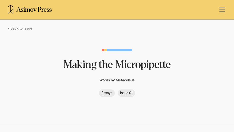 Screenshot of press.asimov.com: Making the Micropipette