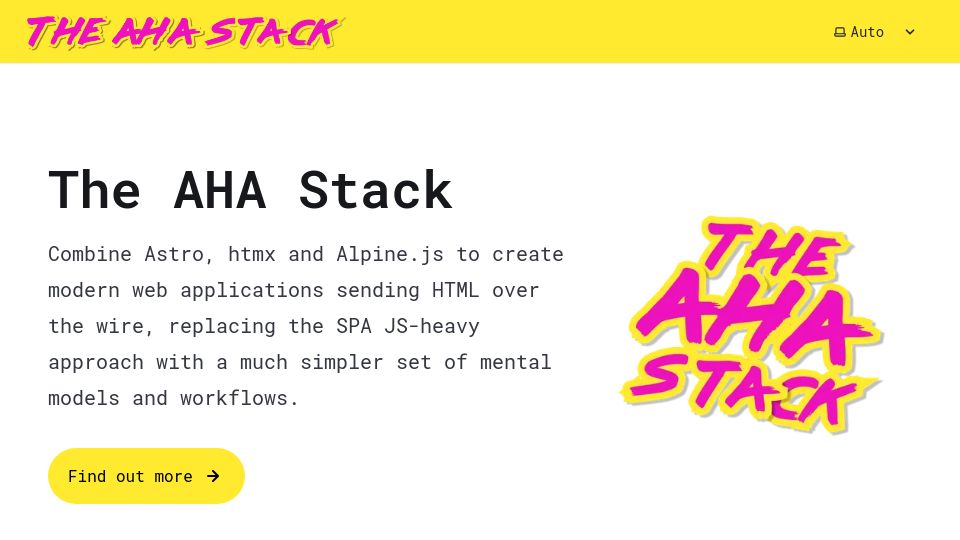 Screenshot of ahastack.dev: The Aha Stack