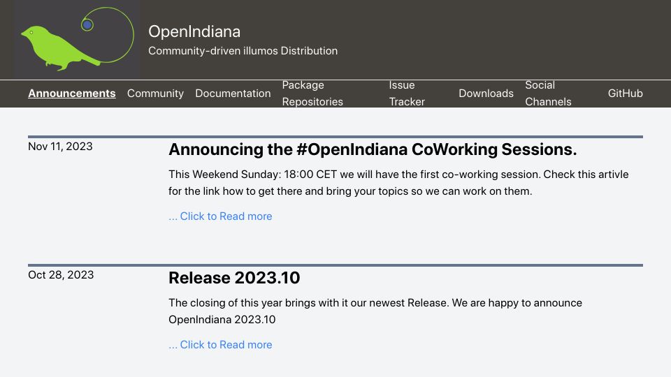 Screenshot of openindiana.org: OpenIndiana Illumos Distro