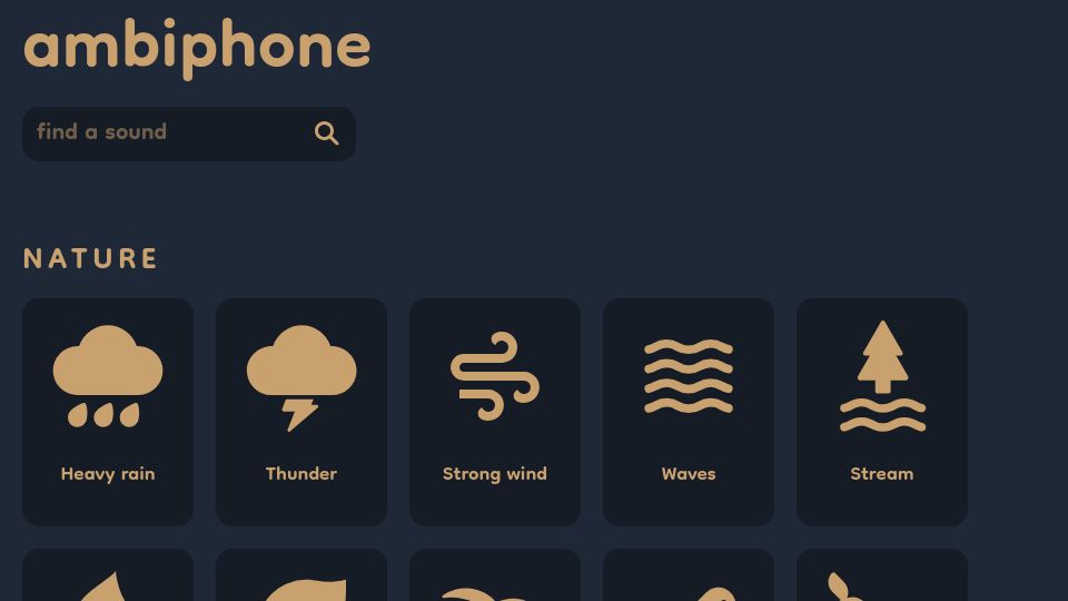 Screenshot of ambiph.one: Show HN: Ambiphone, no-nonsense ambient music and white noise