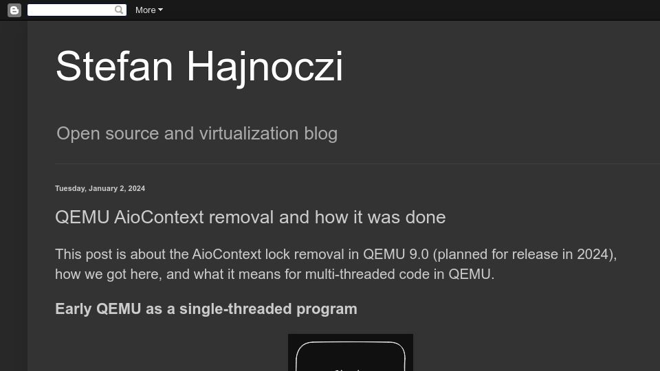 Screenshot of blog.vmsplice.net: QEMU AioContext removal and how it was done