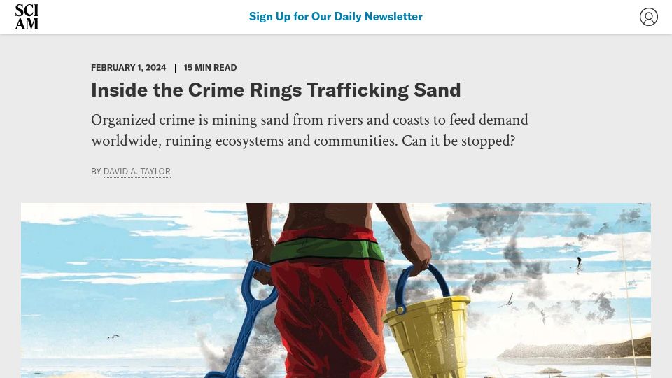 Screenshot of scientificamerican.com: Crime rings trafficking sand