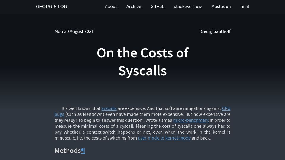 Screenshot of gms.tf: On the Costs of Syscalls (2021)