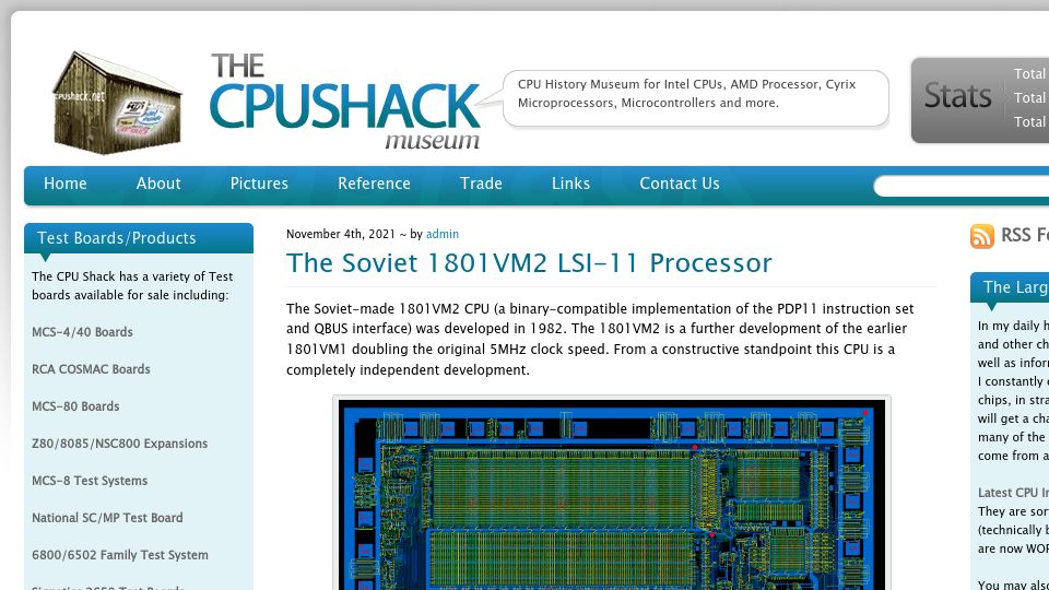 Screenshot of cpushack.com: The Soviet 1801VM2 LSI-11 Processor (2021)
