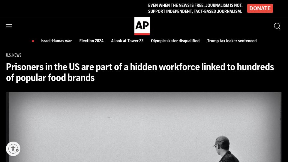 Screenshot of apnews.com: Prisoners in the US are part of a hidden workforce linked to popular food brands