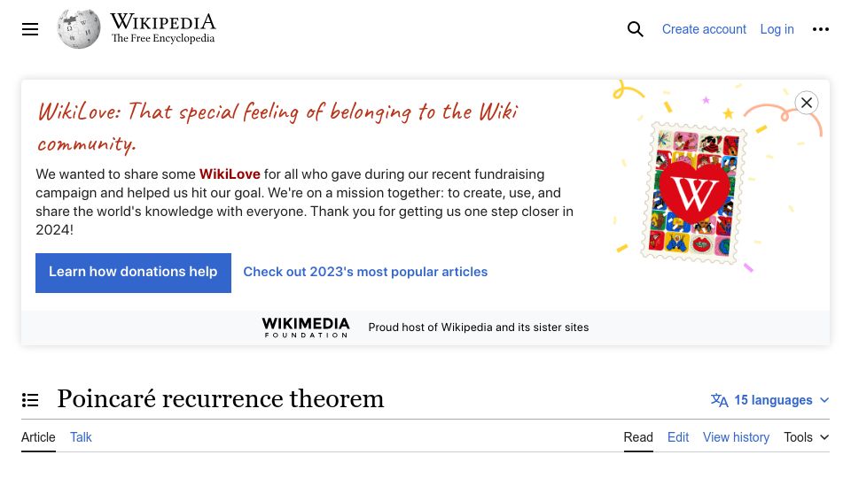 Screenshot of en.wikipedia.org: Poincaré Recurrence Theorem