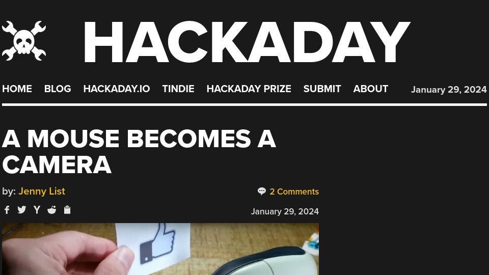 Screenshot of hackaday.com: A Mouse Becomes a Camera