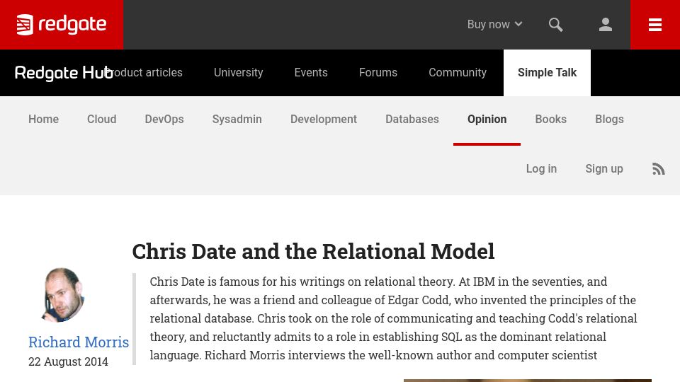 Screenshot of red-gate.com: Chris Date and the Relational Model (2014)