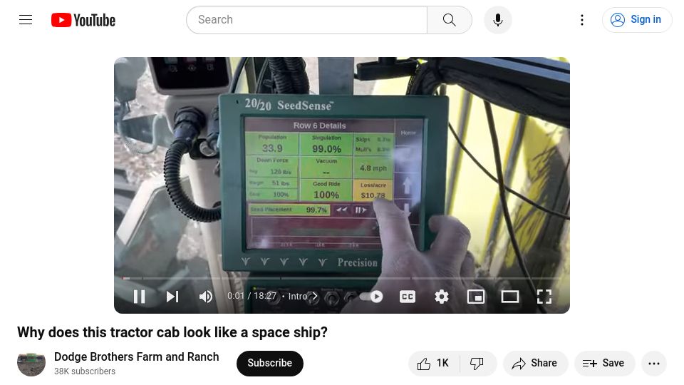 Screenshot of youtube.com: Tractor cab looks like a space ship (2021) [video]