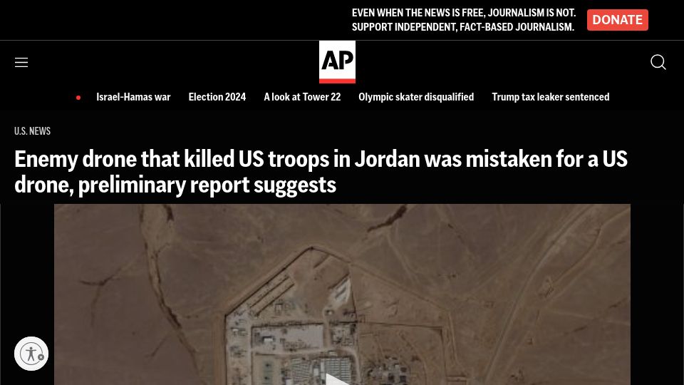 Screenshot of apnews.com: Enemy drone that killed US troops in Jordan seemingly mistaken for US drone