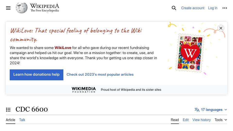 Screenshot of en.wikipedia.org: CDC 6600