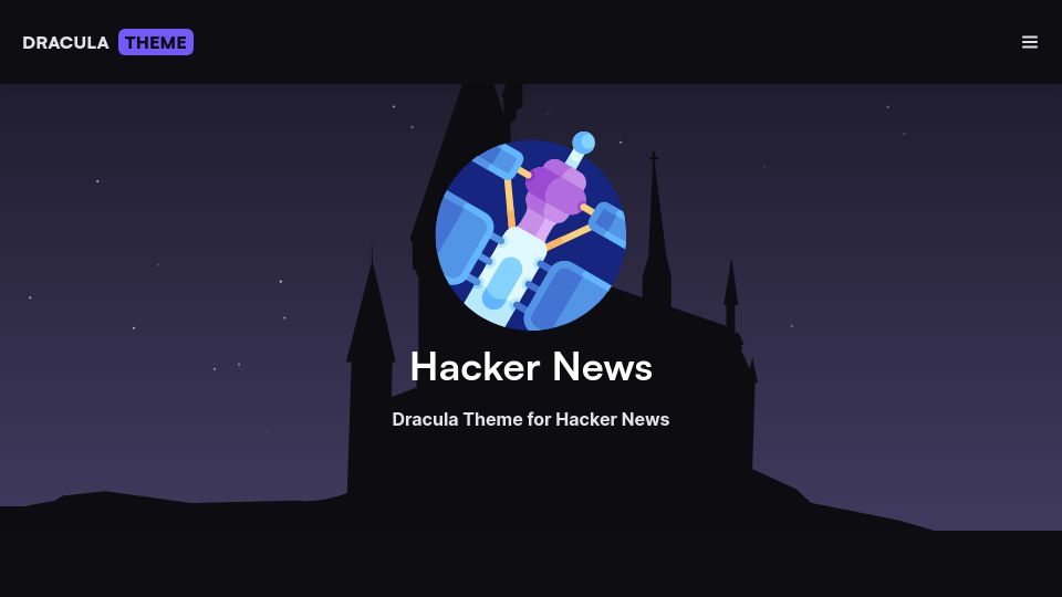 Screenshot of draculatheme.com: Dracula Theme for Hacker News