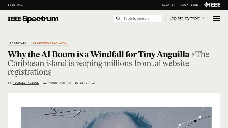 Screenshot of spectrum.ieee.org: .ai website registrations are a windfall for tiny Anguilla