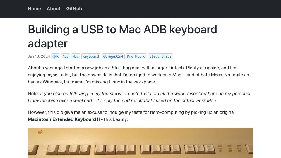Screenshot of paperstack.com: Building a USB to Mac ADB keyboard adapter