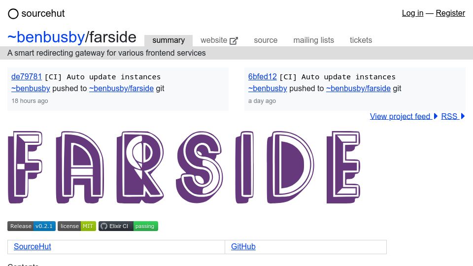 Screenshot of sr.ht: Farside: A smart redirecting gateway for various front end services