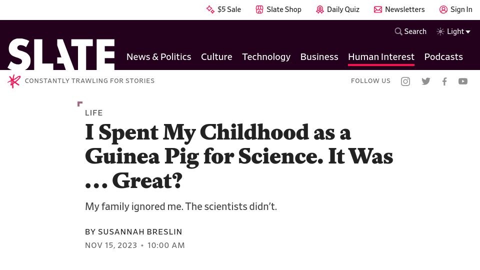 Screenshot of slate.com: What it was like to be the subject of a longitudinal study (2023)