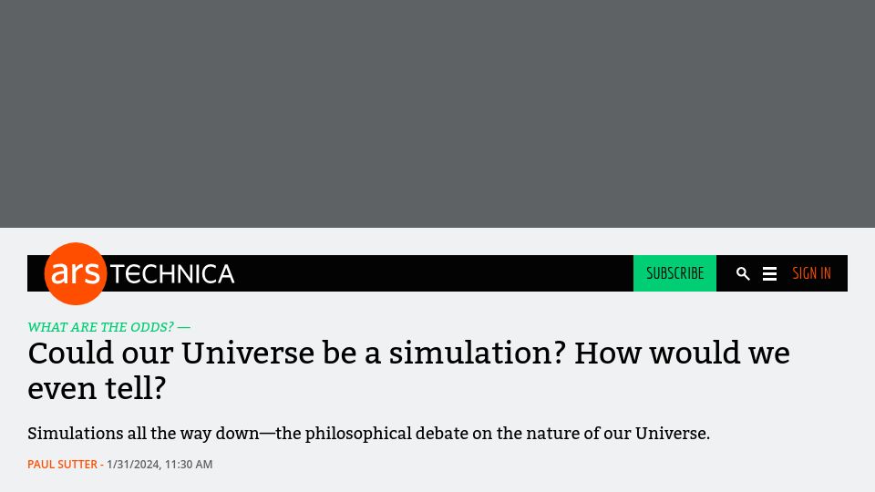 Screenshot of arstechnica.com: Could our Universe be a simulation? How would we even tell?