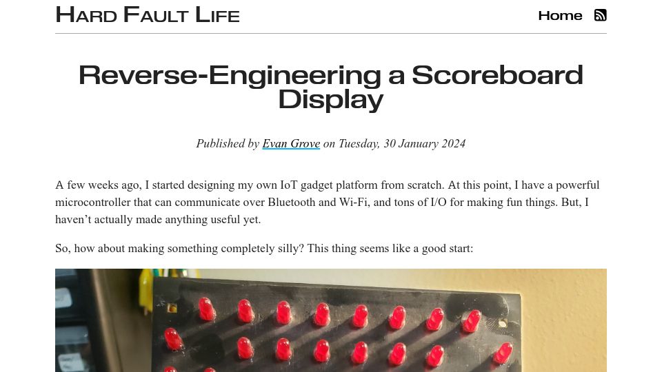 Screenshot of hardfault.life: Reverse-Engineering a Scoreboard Display