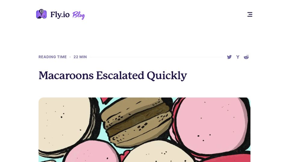 Screenshot of fly.io: Macaroons Escalated Quickly