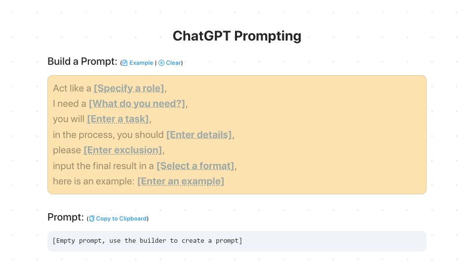 Screenshot of mitenmit.github.io: Show HN: A simple ChatGPT prompt builder