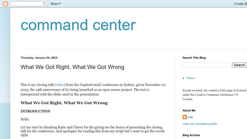 Screenshot of commandcenter.blogspot.com: Go: What we got right, what we got wrong