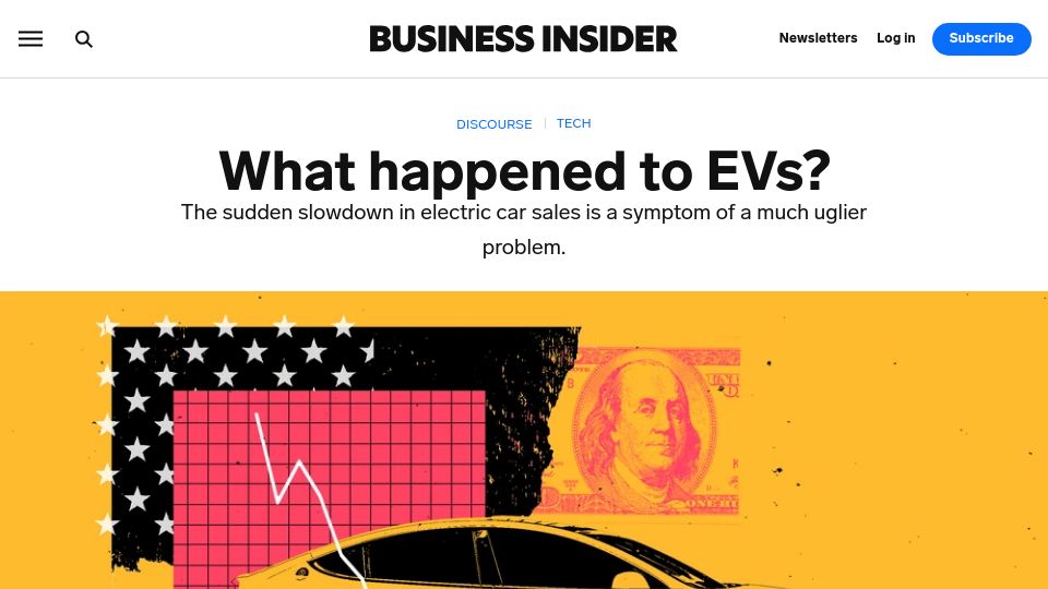 Screenshot of businessinsider.com: Fewer people are buying electric cars