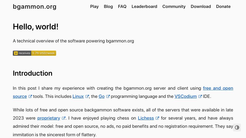 Screenshot of bgammon.org: The free software powering bgammon.org