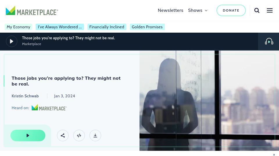 Screenshot of marketplace.org: Jobs you're applying to might not be real